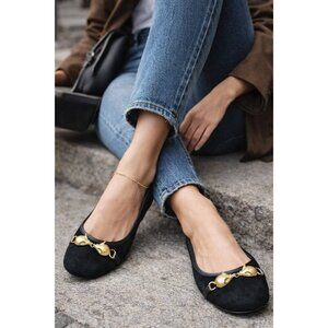 Marc Jacobs Black Suede Ballet Flats Gold Mouse Hardware EU 37 US 6.5 Luxury
